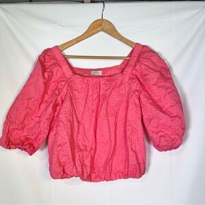 AYR The Midsummer Japanese Crinkle Cotton Top Puff Sleeve Square Neck Sz XS Pink